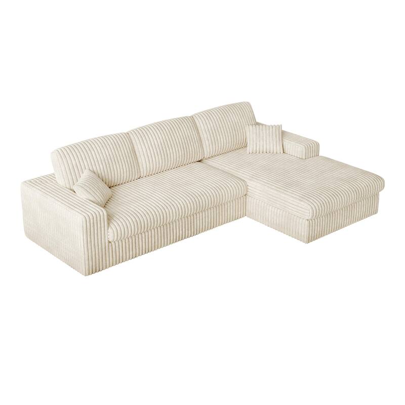 L-Shaped Sectional Sofa with Chaise Lounge, Corduroy Modular Foam Sofa, Upholstered Sofa with 2 Cushion & 2 Throw Pillows