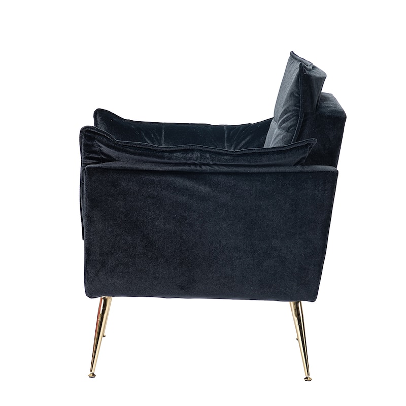 1ida Modern Velvet Tufted Padded Cushion Armchair with Golden Metal Legs by HULALA HOME