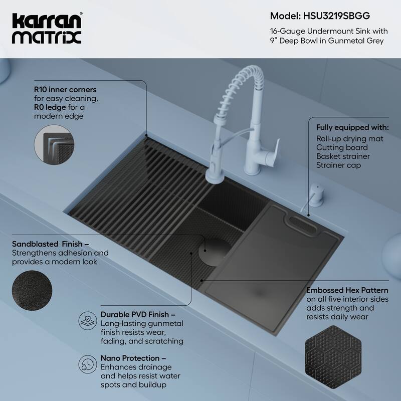 Matrix 32" Undermount Workstation 16 Gauge Single Bowl Stainless Steel Kitchen Sink with Accessories