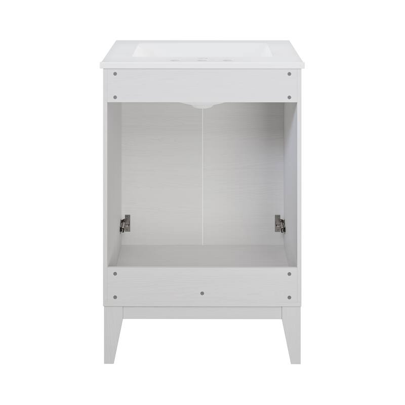 Cascade 24 In. White Oak Bathroom Vanity With White, 3-Hole Ceramic Sink Top