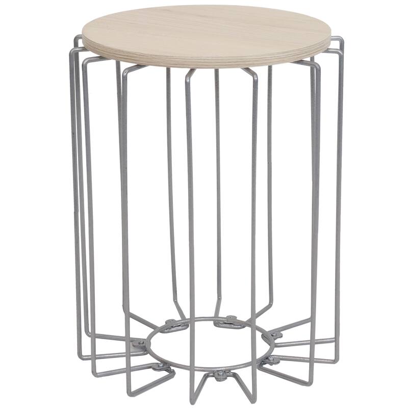 Steel Wire End Table with Faux Woodgrain Tabletop - Cream
