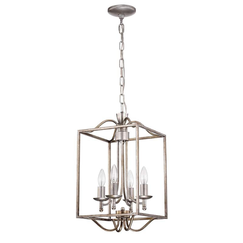 Tomas Antique Silver 4-Light Metal Open-Cage Lantern Chandelier