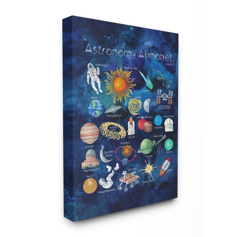 The Kids Room by Stupell Watercolor Blue Space Astronomy Alphabet Canvas Wall Art, 11x14, Proudly Made in USA - Multi-Color - 36 x 48
