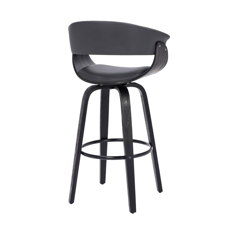 Adjustable Swivel Bar Stool with Grey Faux Leather Seat, Wooden Frame, Modern Kitchen Counter Height Barstool