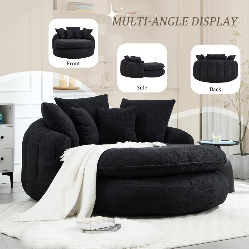 Oversized Oval Upholstered Bean Bag Sofa, Lazy Sofa with 3 Large Pillows and 2 Small Pillows, Wrap Around Backrest