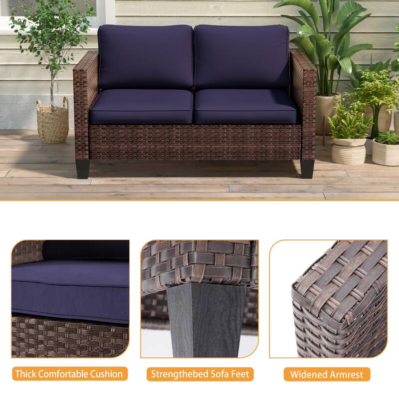 Livoosun Patio Loveseat Sofa Outdoor Wicker Couch, 2-Seater Furniture with High Back and Removable Cushions