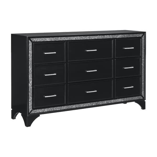 Metallic Finish Dresser 1pc 9 Drawers Silver Glitter Trim Modern Bedroom  Furniture - Bed Bath & Beyond - 39393469