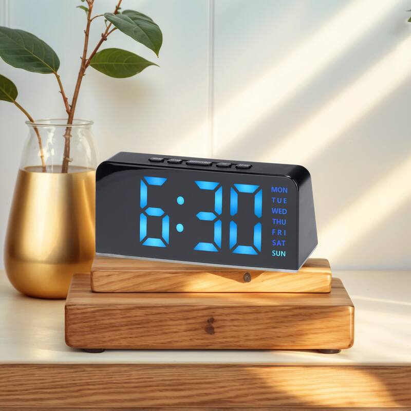 Digital Dual Alarm Clock with Night Light, Day of Week, Temperature, Dimmable, Snooze,12/24H for Bedroom 6.3 x 2.6 x 1.6 inch - Black Blue