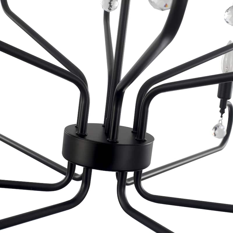 12-Light Black Metal Chandelier with Adjustable Chain