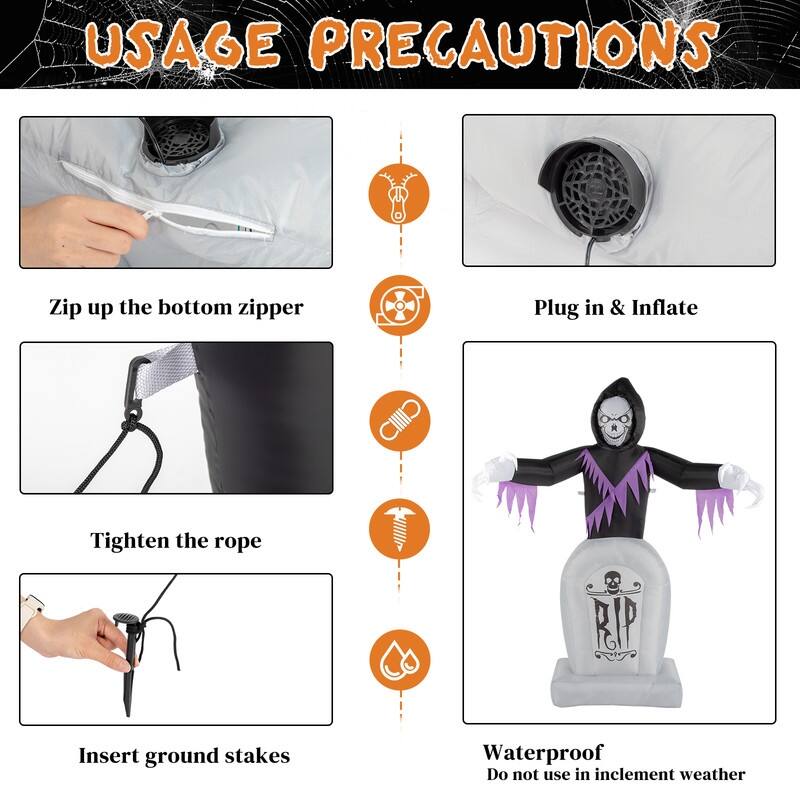 8ft Garden LED String Lights Grim Reaper and Grave Inflatable Halloween Decoration