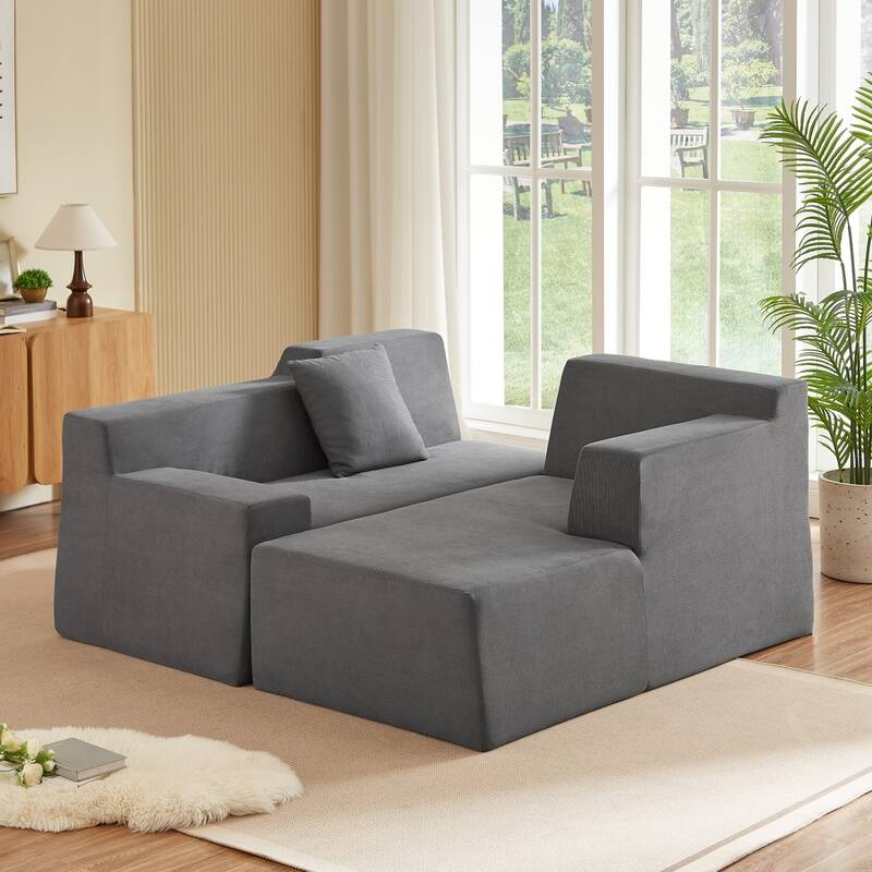 96.46" L-Shaped Corduroy Sectional Sofa, No Assembled Required