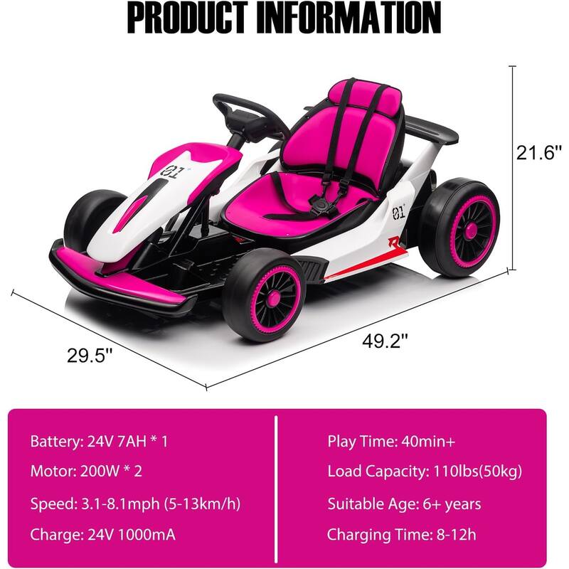 Go Kart for Kids, 24V Drift Kart with 2X200W Strong Motor