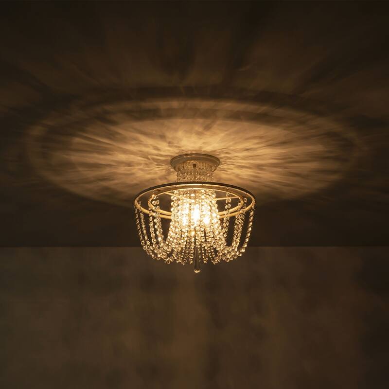 3-Light 17.32" Vintage Antique White Circle Round Crystal Semi-Flush Mount Light - 17.32 in. W x 16.14 in. H