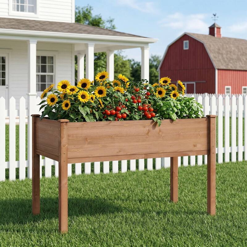 Anmytek Elevated Raised Garden Bed Standing Height Patio Backyard Planter Wooden