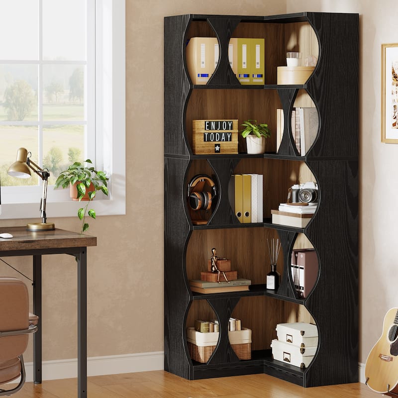 5-Tier Modern L-Shaped Book Shelf Display Bookshelf