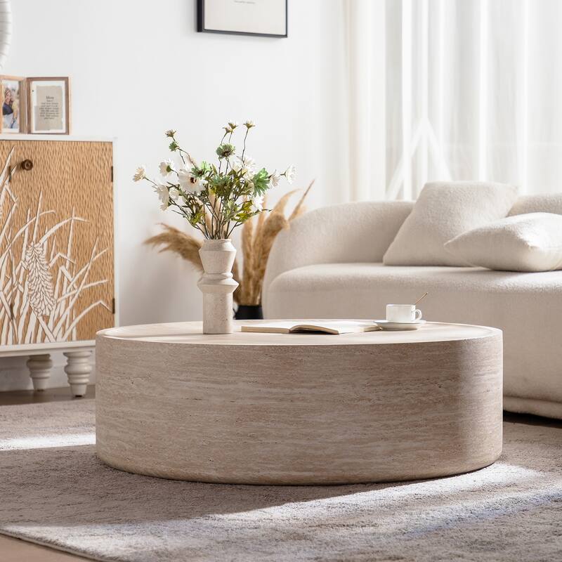 39.37" Round Mars Pattern Living Room Coffee Table - Easy Setup Drum Circle