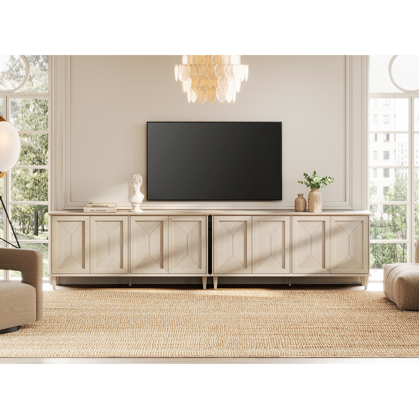 GALLERY.S S50 テレビボード Modern Farmhouse TV Stand with Handcrafted Doors for 55-130