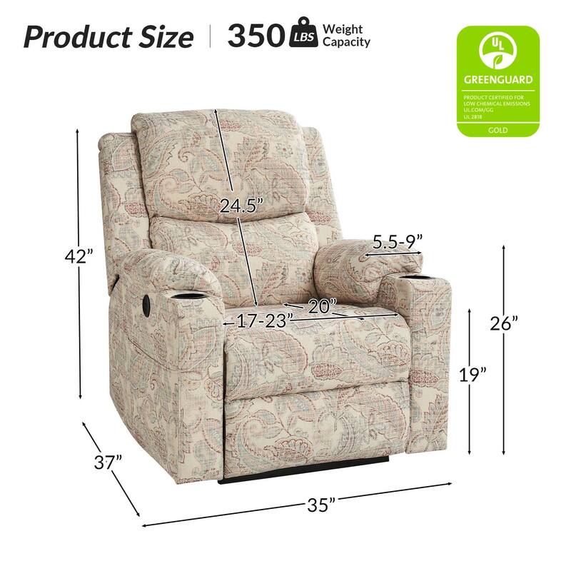 Larry Traditional Floral Dual Motor Heated Lift Assist Power Recliner with Massage by HULALA HOME