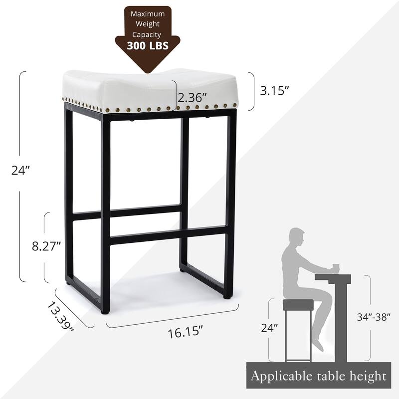 Counter Bar Stools 24" Square Saddle Barstools Set of 3, Modern Backless Faux Leather Counter Stool for Kitchen Island