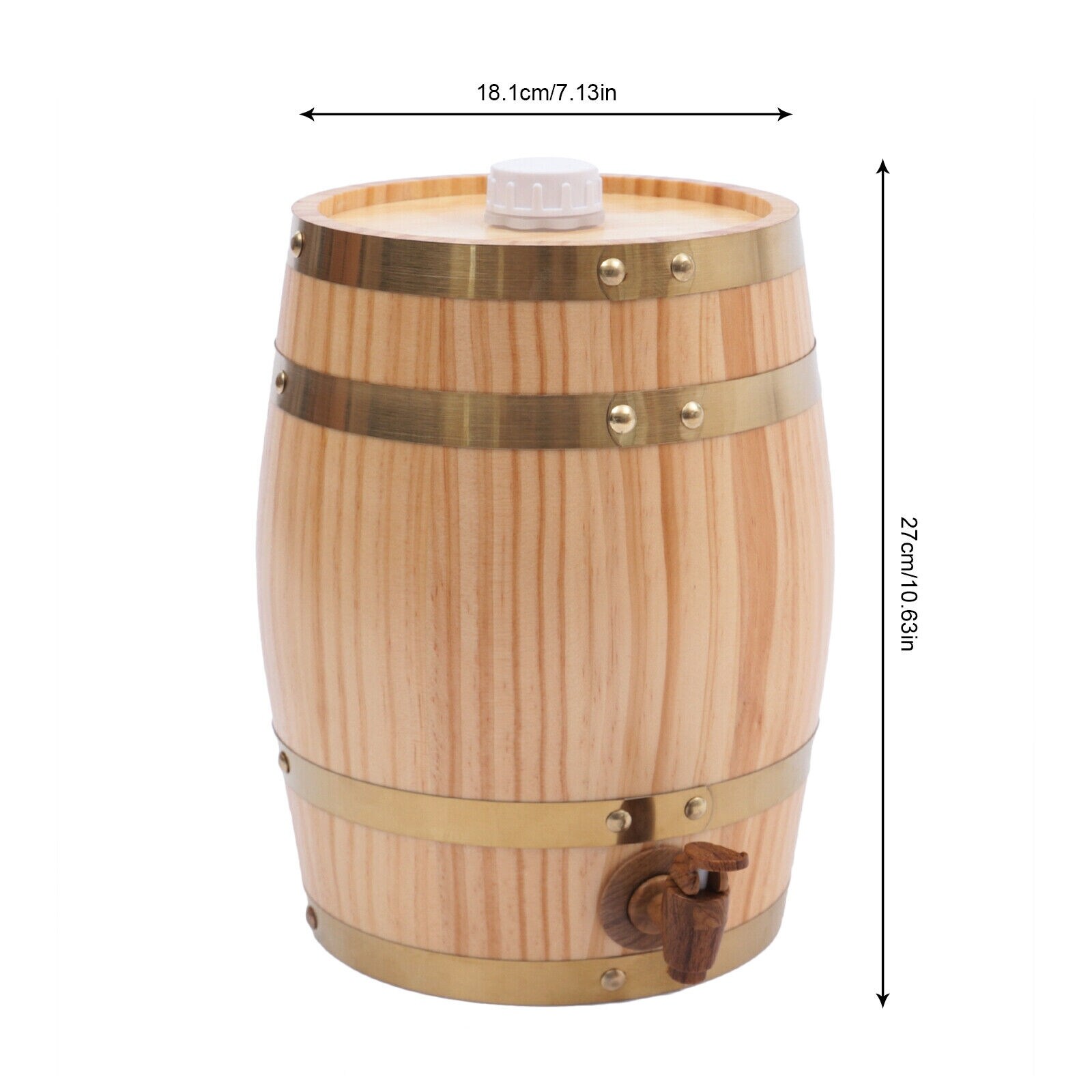 5l/10l Vintage Wood Pine Timber Wine Barrel Brandy Dispenser - Yellow