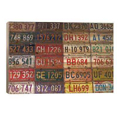 State License Plates Print On Wood by Unknown Artist - Multi-Color