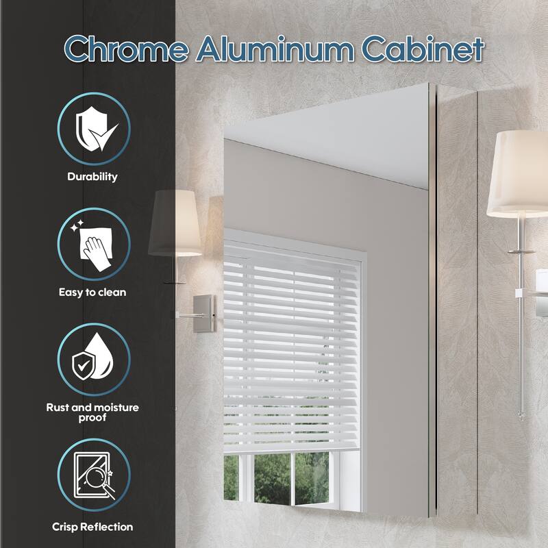 Recessed or Surface Wall Mount Bathroom Medicine Cabinet With Adjustable Glass Shelves