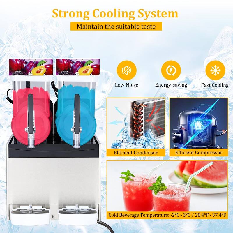 Commercial Slushy Machine, 30L/8 Gal, Self-Cleaning, for Margaritas, alcoholic beverages, smoothies, and soft ice cream