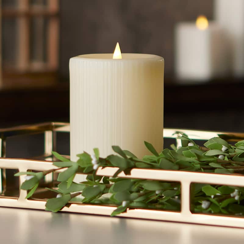 Fine Ribbed Motion Flameless Candle 4x6 Ivory