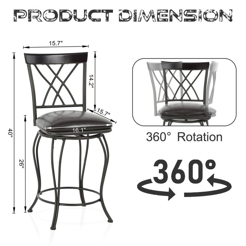 Homy Casa Set of 2 Swivel Bar Stools with Padded Faux Leather Seat-for Kitchen Islands and Pub-Style Counters - N/A