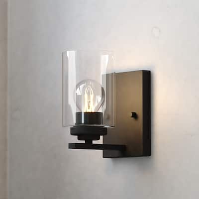 Park Ridge Bathroom Vanity Lighting Wall Fixture, Clear Glass Shade, Dimmable, LED Compatible, Over Mirror Mount Steel