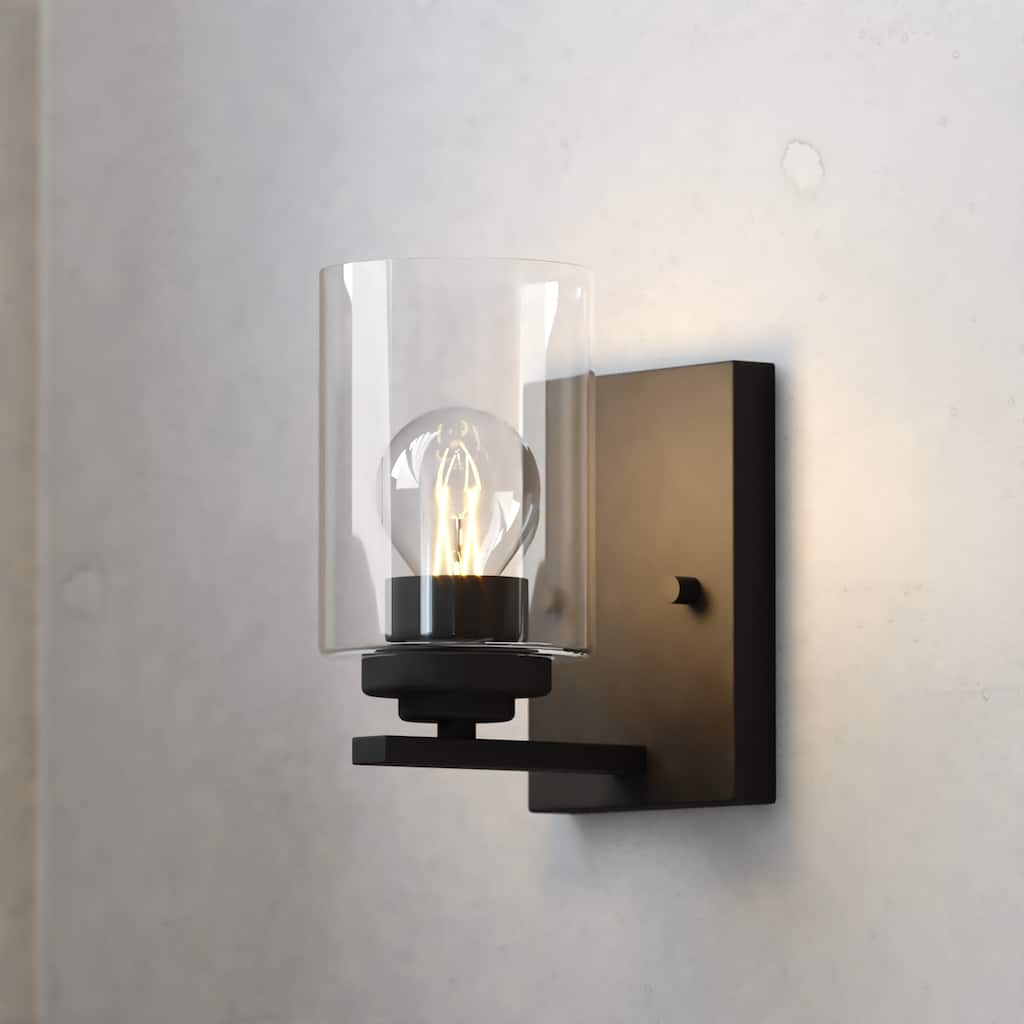 Park Ridge Bathroom Vanity Lighting Wall Fixture, Clear Glass Shade, Dimmable, LED Compatible, Over Mirror Mount Steel