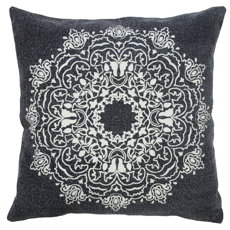 Handwoven Medallion Square Throw Pillow - 20" - Jet Black and White