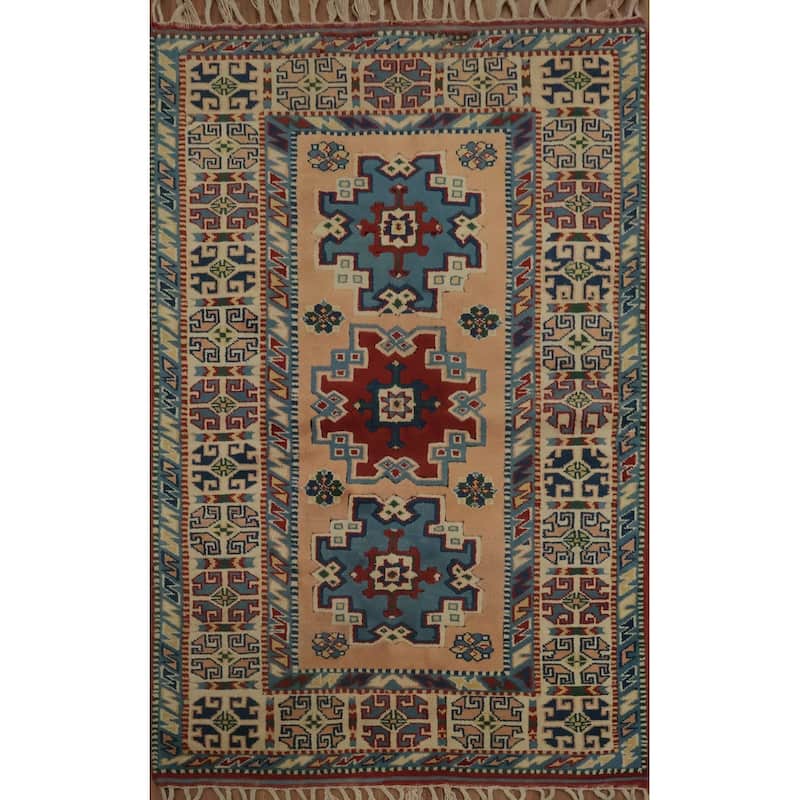 Hand Knotted Oriental 100% Wool Carpet Transitional Geometric Oranges & Rust Anatolian Area Rug - 6' 7'' X 3' 11''
