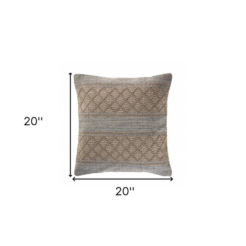 HomeRoots 20" X 20" Beige And Grayish Blue 100% Cotton Geometric Zippered Pillow