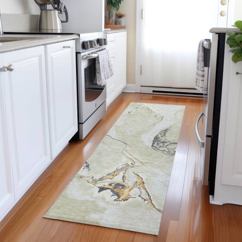 Machine Washable Indoor/ Outdoor Modern Abstract Chantille Rug