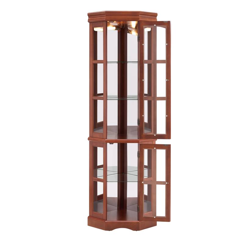 Lighted Curio Display Cabinet, China Cabinet with Tempered Glass Doors & Adjustable Shelves, Freestanding Glass Display Case
