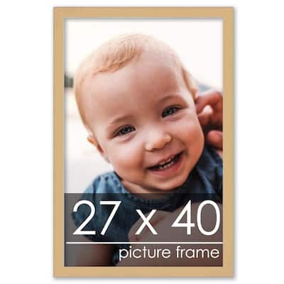 27x40 Traditional Natural Wood Picture Frame - UV Acrylic, Foam Board Backing, & Hanging Hardware Included!