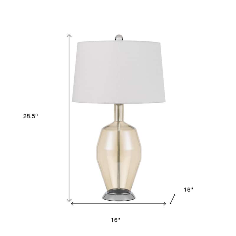 Nickel Metal Table Lamp with White Drum Shade and 3 Way Dimmable Switch - 16” x 16” x 28.5” (D x W x H)