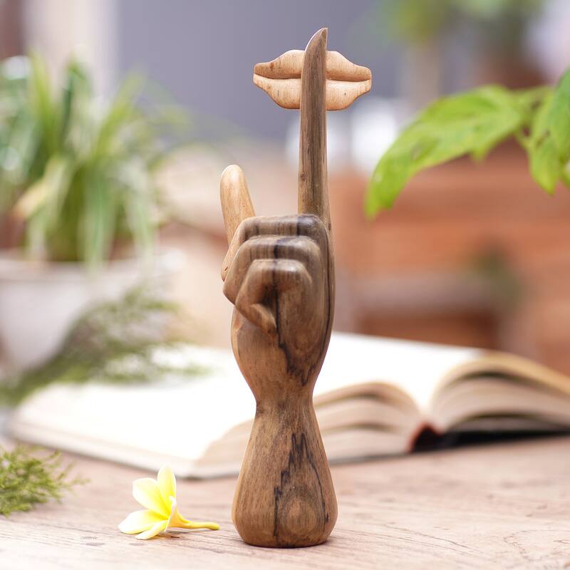 Novica Handmade Alluring Silence Wood Sculpture