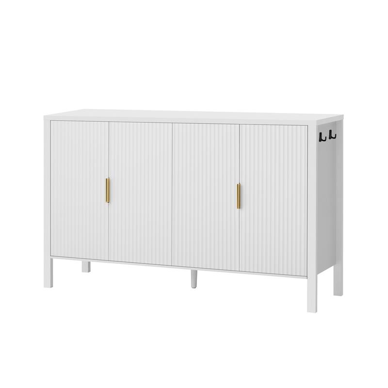 Carl Modern 4 Doors Stripe Door Storage Cabinet with Hooks and Adjustable Shelves