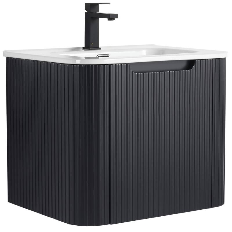 Caskvalley Modern Bathroom Vanity with Straight Fluted Design - Sink Included - 24" - Carbon Black