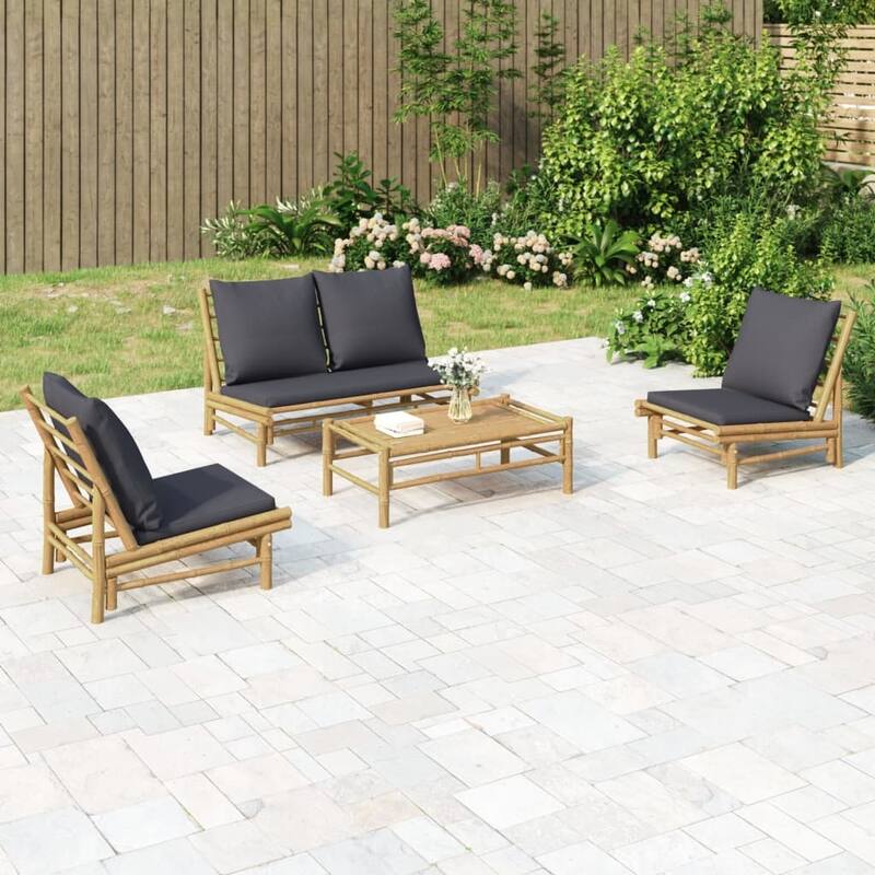 vidaXL 3/4/5 Piece Patio Lounge Set with Dark Gray Cushions Bamboo - 39.4" x 21.7" x 13" - Brown/Dark gray 4 Piece