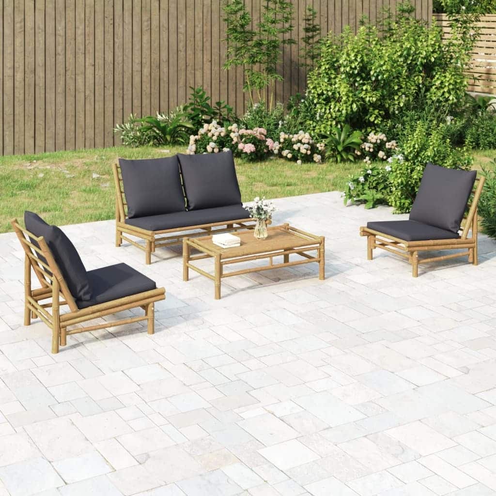 vidaXL 3/4/5 Piece Patio Lounge Set with Dark Gray Cushions Bamboo - 39.4" x 21.7" x 13"