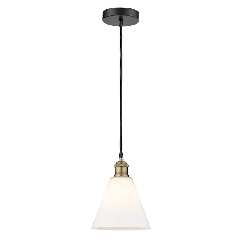Innovations Lighting Berkshire - 1 Light 8" Cord Hung Mini Pendant - Black Antique Brass/Matte White