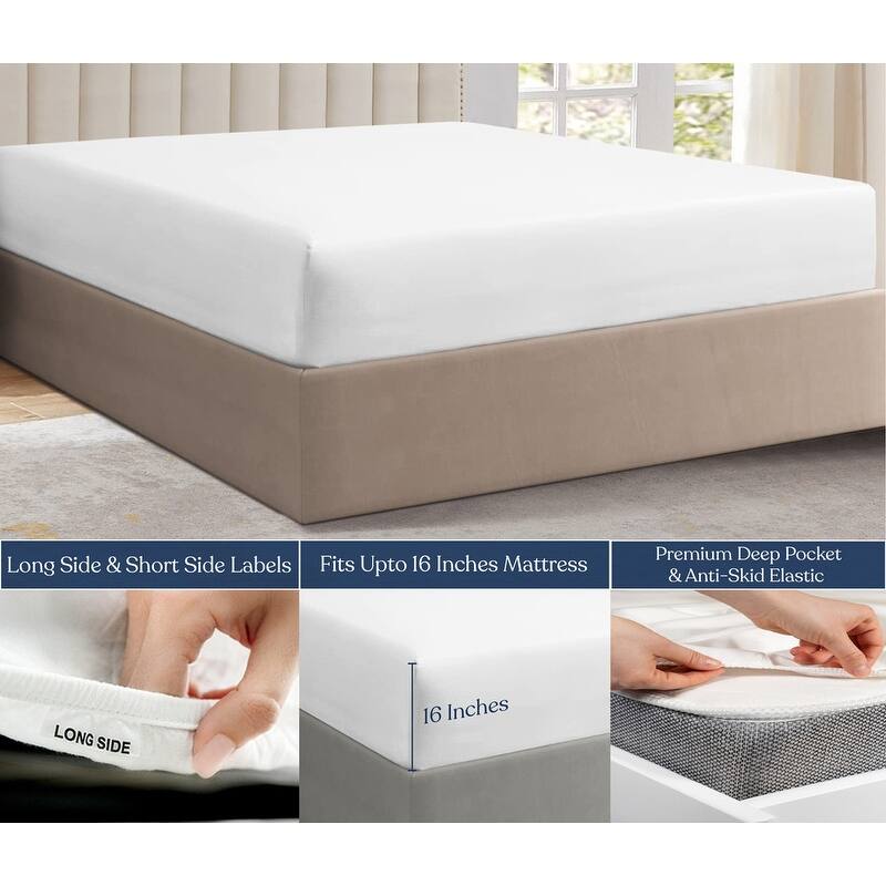 Delara GOTS Certified 100% Organic Cotton Fitted Sheet Set, 400TC Long Staple Cotton, Moisture-Wicking, Smooth & Breathable
