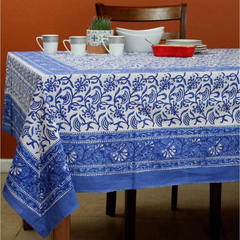 Cotton Block Print Floral Vineyard Tablecloth Rectangle