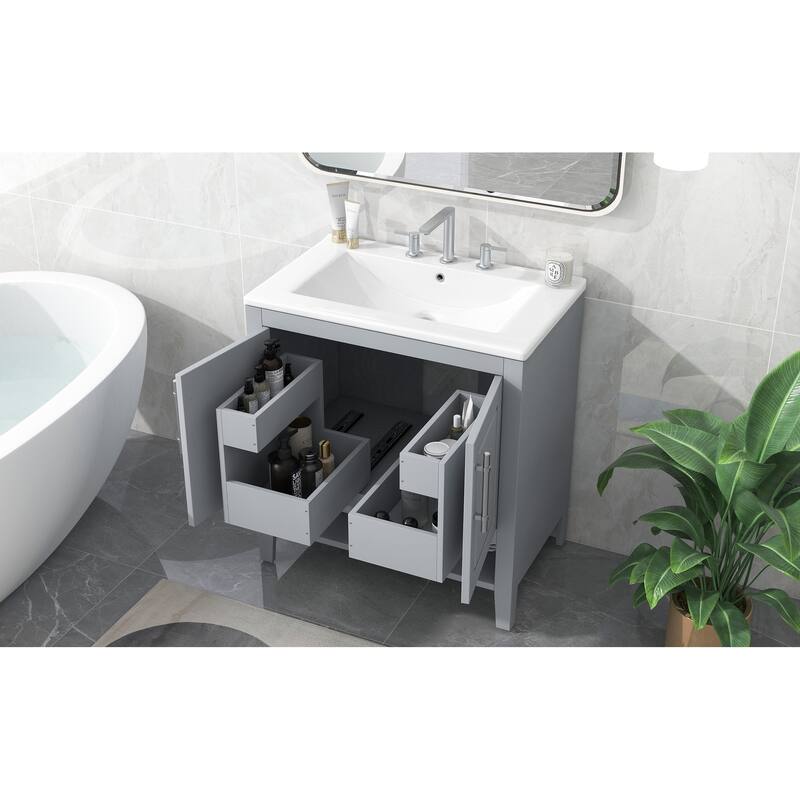 30"Bathroom Vanity with Sink,Multi-functional Bathroom Cabinet with Doors and Drawers,Solid Frame,MDF Board