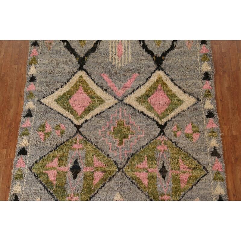 Hand Knotted Oriental 100% Wool Carpet Modern Tribal Greys & Charcoal Moroccan Area Rug - 8' 10'' X 6' 10''