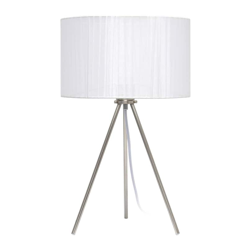 Brushed Nickel Three Legged Pedestal Table Lamp with Shade - 19.75" - Silver and White