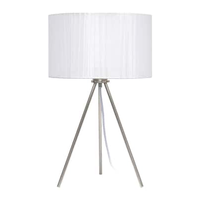 Brushed Nickel Three Legged Pedestal Table Lamp with Shade - 19.75" - Silver and White